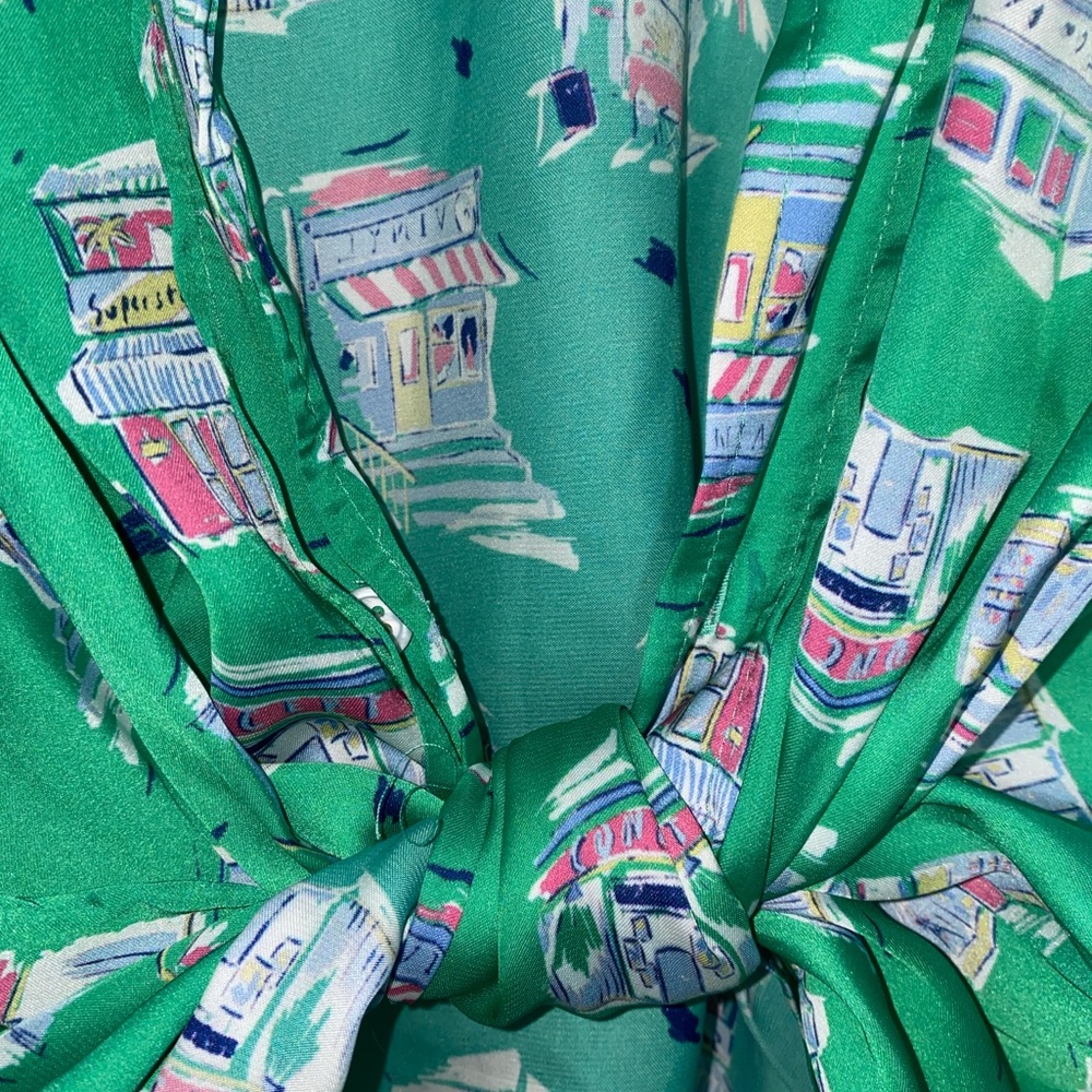 Zara Vintage 90s Style Medium Green Retro Graphic Satin 3/4 Sleeve Summer Top - Picture 5 of 6